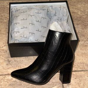 Lulu's Croc-Embossed Black Ankle Booties